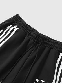 ROMWE MEN Street Life Men's Casual Loose Sweatpants With Side Stripes And Drawstring Waist - Black - View 7