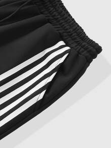 ROMWE MEN Street Life Men's Casual Loose Sweatpants With Side Stripes And Drawstring Waist - Black - View 5