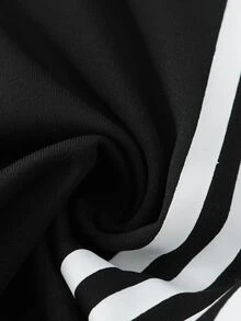 ROMWE MEN Street Life Men's Casual Loose Sweatpants With Side Stripes And Drawstring Waist - Black - View 8
