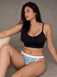 Bralution Blue All-Over Tiger Print High Elasticity Knit Comfortable Minimalist Plus Size Underwear - Blue - View 5
