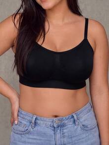 Esseday Plus Size Seamless Wire Free Sports Bra Adjustable Straps Breathable Everyday Bralette For Women - Black - View 1