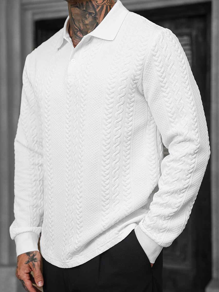 Manfinity CasualCool Men's Casual Solid Textured Polo Shirt, Autumn/Winter - White - View 1