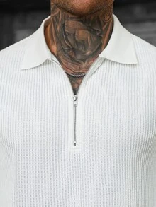 Manfinity CasualCool 男士休閒百搭純色長袖 Polo 衫 - 白色 - 查看 5
