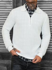 Manfinity CasualCool 男士休閒百搭純色長袖 Polo 衫 - 白色 - 查看 4