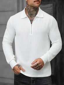 Manfinity CasualCool 男士休閒百搭純色長袖 Polo 衫 - 白色 - 查看 6
