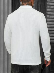 Manfinity CasualCool 男士休閒百搭純色長袖 Polo 衫 - 白色 - 查看 2