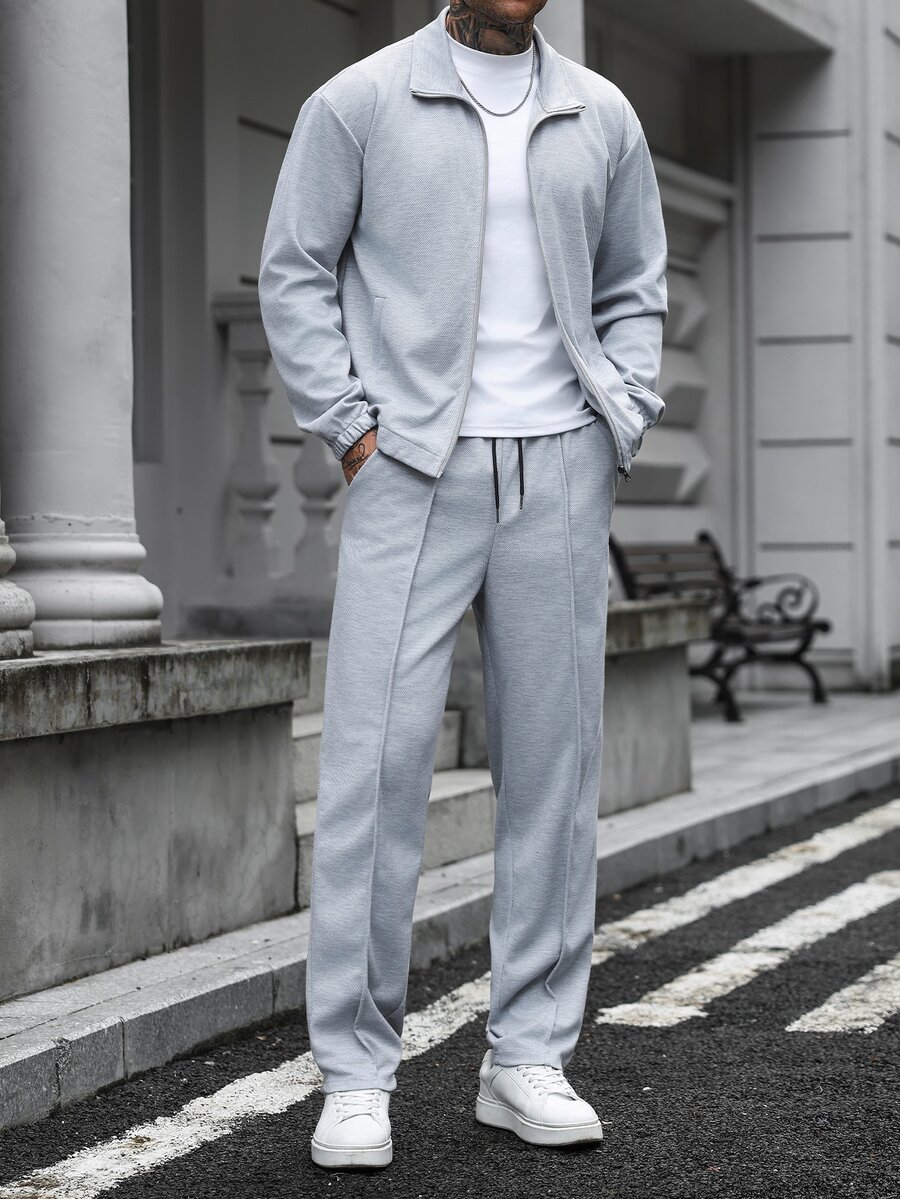 Manfinity CasualCool Men's 2 Pieces Casual Jacket And Pants Set - Grey - View 1