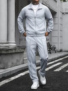 Manfinity CasualCool Men's 2 Pieces Casual Jacket And Pants Set - Grey - View 1