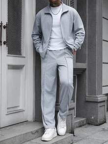Manfinity CasualCool Men's 2 Pieces Casual Jacket And Pants Set - Grey - View 3
