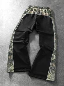 ROMWE MEN Men's Tree Shadow Camo Patchwork Functional Print Streetwear Loose Sweatpants - Black - View 2