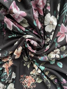 Medorina Elegant Chic Casual, Floral Print Pleated, Blouses For Women Tops, Mesh Black Pink Purple, Loose Curved Hem, Office Party Church, Fall Festival - Multicolor - View 3