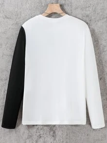 1pc Boys' Autumn/Winter Solid Color Knit Fabric Patchwork Long Sleeve Crew Neck T-Shirt, Soft And Comfortable, Suitable For Daily Casual Commuting Wear, Suitable For Boys' Daily Wear - Multicolor - View 2