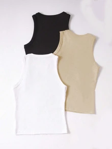 SHEIN Unity Women's Summer Solid Color Round Neck Casual Tank Top - Multicolor - View 6