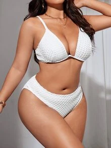 SHEIN Swim Curve 大码两件套泳衣，性感夏季套装，采用泡泡纹理面料，带钢圈支撑罩杯，适合泳池派对、海滩度假。 - 白色 - 查看 4