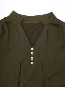 Miaspire Elegant Business Chic, Pleated Button Up, Work Tops Tee, Soft Fabric, Olive Green, Loose Fit A-Line, Office Work, Festival, Fall Winter - Army Green - View 4