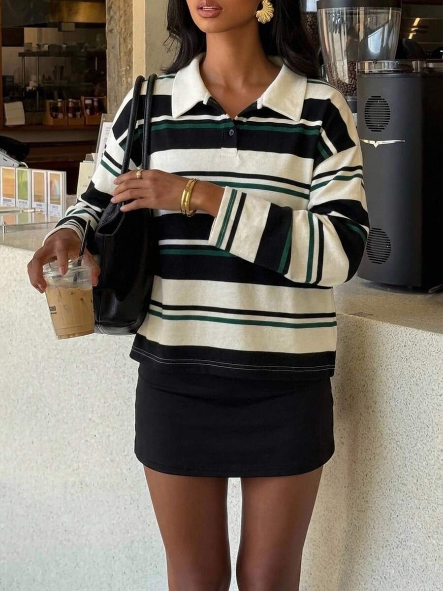 Siren Gaze 女款條紋拼色休閒百搭日常長袖T恤