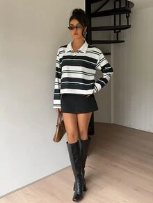 Siren Gaze 女款條紋拼色休閒百搭日常長袖T恤 - 彩色 - 查看 7