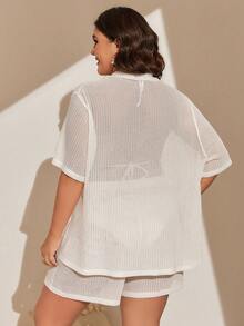 Swim Lushoire Summer Beach 2pcs/Set Plus Size Solid Color Leisure Cover Up Wedding - White - View 3