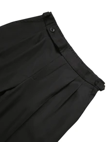 Manfinity Mode Men's Classic Black Double Pleated Wrinkle-Resistant Crisp High-End Drape Tapered Suit Pants Urban Commute Versatile Premium Casual Trousers - Black - View 4