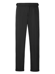 Manfinity Mode Men's Classic Black Double Pleated Wrinkle-Resistant Crisp High-End Drape Tapered Suit Pants Urban Commute Versatile Premium Casual Trousers - Black - View 3
