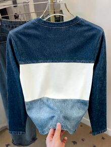 Resyla 女款拼色拼接牛仔效果印花上衣 - 彩色 - 查看 2