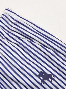 SHEIN 復古時尚迷你 Logo 圖案休閒條紋長褲，青少年女孩極簡休閒時尚修身腰縮褶 T-shirt 上衣與寬鬆長褲 2 件套，適合休閒日常穿著、街頭風、外出、度假、返校、開學季 - 白色 - 查看 8