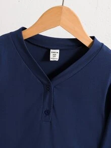 SHEIN 青少年女孩兩件式兒童居家服套裝（純色V領長袖上衣 + 格紋褲），適合秋冬穿著，聖誕節/萬聖節 - 彩色 - 查看 6