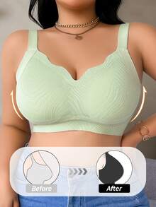 SHEIN 1pc Women Plus Size Seamless Wireless Bra, Lift - Green - View 3