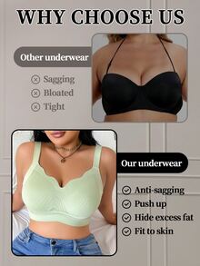 SHEIN 1pc Women Plus Size Seamless Wireless Bra, Lift - Green - View 5