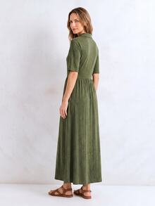 Dayvera Women's Summer Casual Solid Color Short Sleeve Pocket Dress Brunch Vacation Olive Green - Army Green - View 5