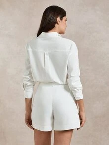 Briarwyn Women's Casual Commute Solid Color Shirt & Shorts 2 Pieces Set - White - View 2