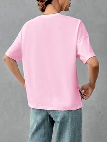 SHEIN Essnce Women's Soft Cotton Minimalist Basic Short Front Long Back T-Shirt, Chic, Suitable For Outings, Matching, Travel, Vacation, Pink - Pink - View 8