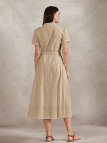 Briarwyn Women's Fashion Solid Color Single-Breasted Waist Belt Long Dress - Khaki - View 8