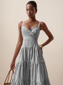 Briarwyn 女款休閒海濱優雅黑白條紋細肩帶洋裝，適合早午餐、度假、夏季穿著 - 黑與白 - 查看 8
