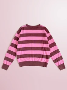 Maija Kids HELLO KITTY AND FRIENDS | SHEIN Maija Kids 1件兒童青少年女孩休閒優雅可愛精緻舒適寬鬆針織條紋卡通圖案提花圓領套頭長袖毛衣，適合返校、外出、休閒活動，秋冬穿著 - 彩色 - 查看 3