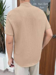 SWAVVY Men's Casual Stand Collar Long Sleeve Woven Shirt Tan Men Shirt Beige Men Shirt Light Brown Shirt Men Apricot Men Shirt Nude Shirt For Men - Camel - View 3