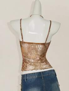 SHEIN ICON Fashionable Camisole With Mesh Back, Suitable For Summer Paisley Print Retro Vintage Tank Tops Women Going Out Brown - Multicolor - View 2