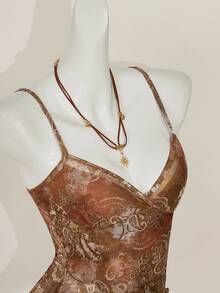 SHEIN ICON Fashionable Camisole With Mesh Back, Suitable For Summer Paisley Print Retro Vintage Tank Tops Women Going Out Brown - Multicolor - View 5