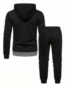 SHEIN Boys Casual Hooded Sweatshirt & Sweatpants 2 Pieces Set, Suitable For Daily Wear, Commuting, Sports - Black - View 2