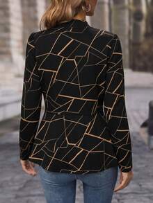 SHEIN Clasi Cardigan Rajut Wanita Kasual Bisnis Elegan dan Rapi untuk Komuter, Motif Geometris Asimetris, Warna Hitam, Musim Gugur - Hitam - View 2