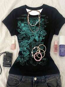 Attitoon Women's Round Neck Short Sleeve Fitted T-Shirt, Suitable For Summer - Multicolor - View 5