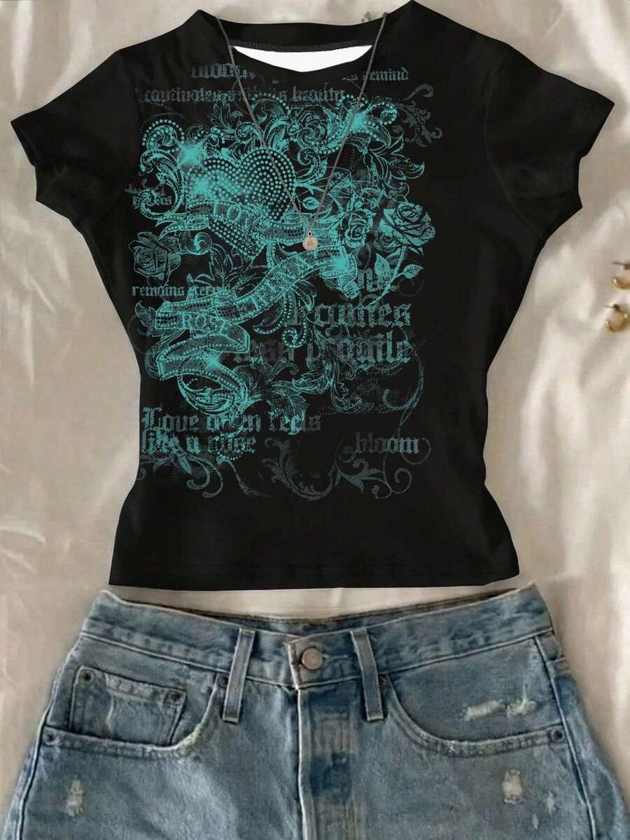 Attitoon Women's Round Neck Short Sleeve Fitted T-Shirt, Suitable For Summer - Multicolor - View 1
