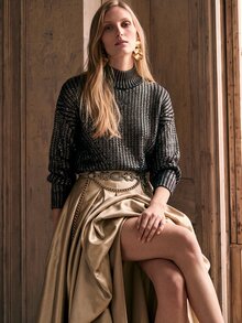 Anewsta High-End French Style Gold Foil Embellished Crew Neck Sweater Knit Pullover Fall Winter Sweater - Gold - View 9
