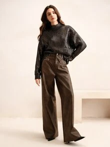 Anewsta High-End French Style Gold Foil Embellished Crew Neck Sweater Knit Pullover Fall Winter Sweater - Gold - View 7