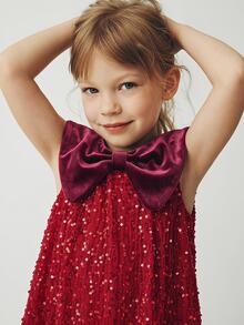 Maija Kids Maija Kids Kids Young Girl Red Sequin Peter Pan Collar Dress - Burgundy - View 3