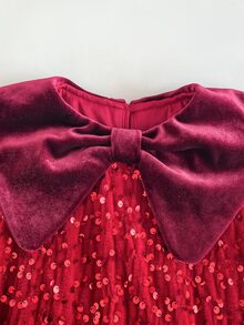 Maija Kids Maija Kids Kids Young Girl Red Sequin Peter Pan Collar Dress - Burgundy - View 7