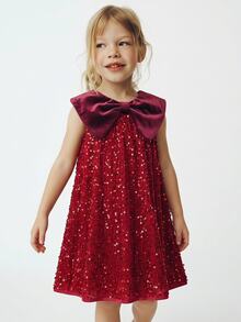 Maija Kids Maija Kids Kids Young Girl Red Sequin Peter Pan Collar Dress - Burgundy - View 4