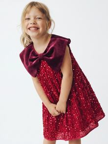 Maija Kids Maija Kids Kids Young Girl Red Sequin Peter Pan Collar Dress - Burgundy - View 1