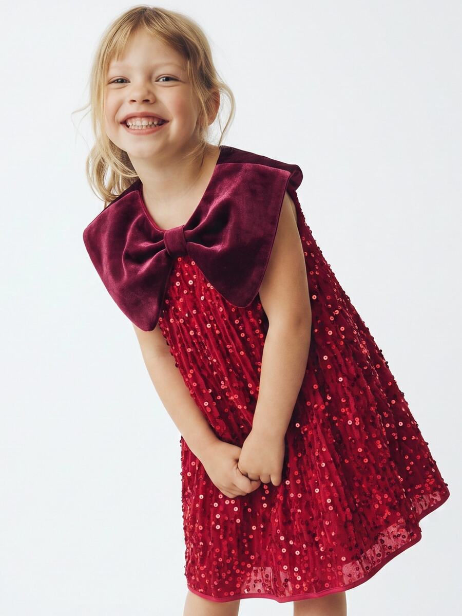 Maija Kids Maija Kids Kids Young Girl Red Sequin Peter Pan Collar Dress - Burgundy - View 1