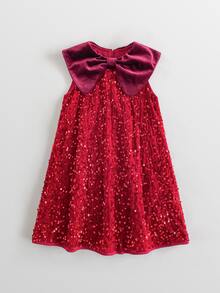 Maija Kids Maija Kids Kids Young Girl Red Sequin Peter Pan Collar Dress - Burgundy - View 5